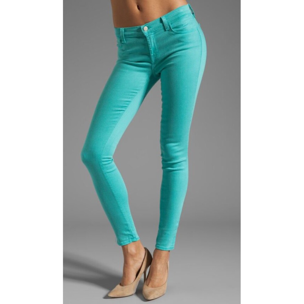New $178 Designer J Brand Jeans Womens 30 Aqua Blue Teal Super Skinny Columbia